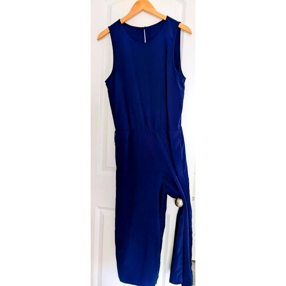 Women's Dark Blue Sleeveless Business Office Jumpsuit Romper, Size XL